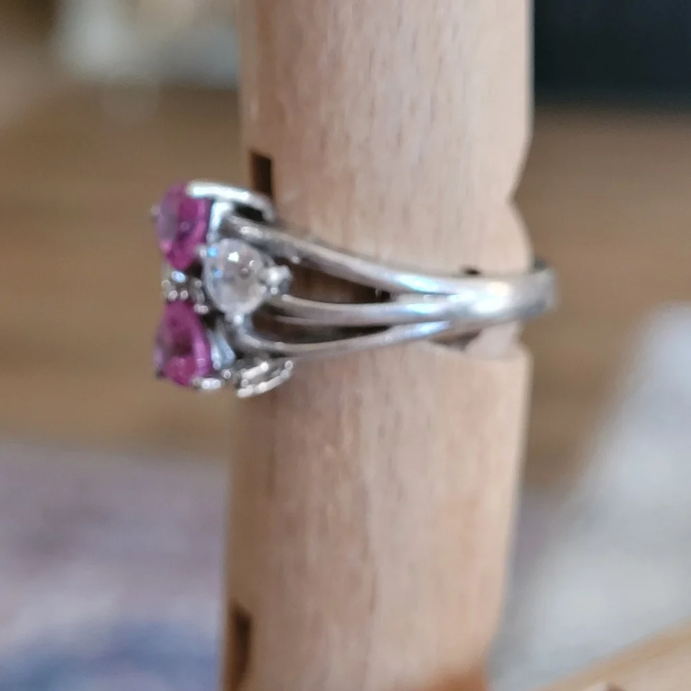 Vintage‎ Heart Pink and White Zirconia Sterling Silver Ring